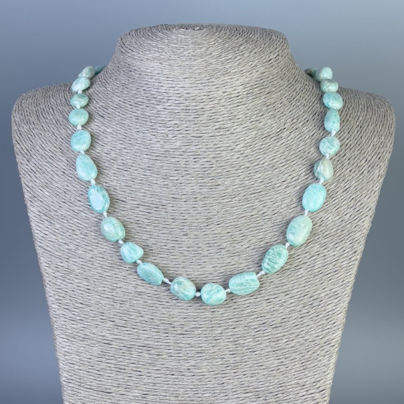 Necklace Amazonite Tumbled, size 9-11x9-10mm+-, length 45cm+- with clasp