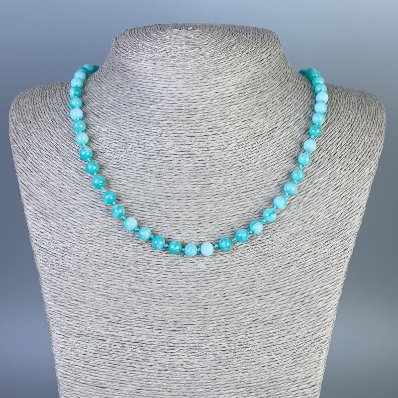 Necklace Amazonite (Synthetic) Smooth Round Bead, size 6mm+-, length 50cm+- with clasp