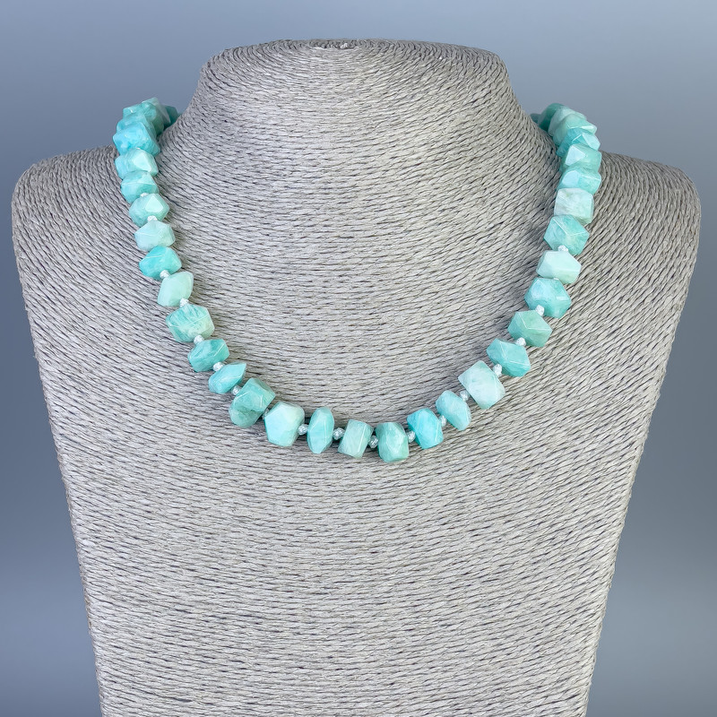 Necklace Amazonite Multi-Facet, size 11x7-10mm+-, length 45cm+- with clasp
