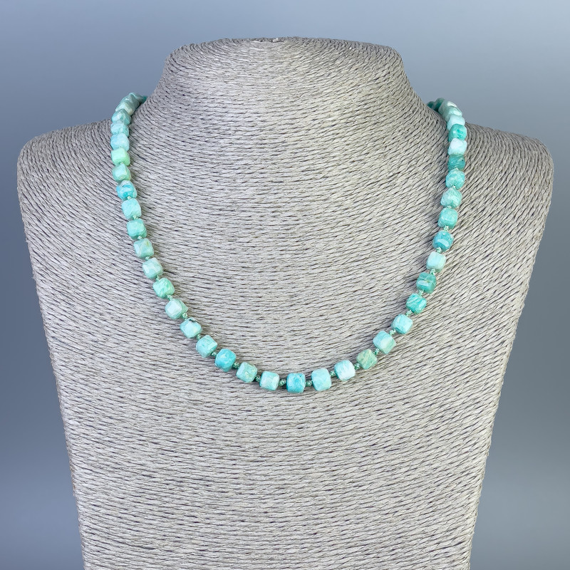 Necklace Amazonite Faceted Cube, size 6x6mm+-, length 50cm+- with clasp
