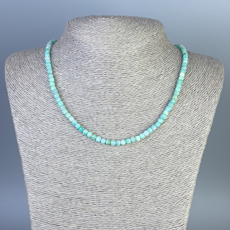 Amazonite Necklace, faceted cube, diameter 4x4mm+/-, length 45cm+/- with clasp