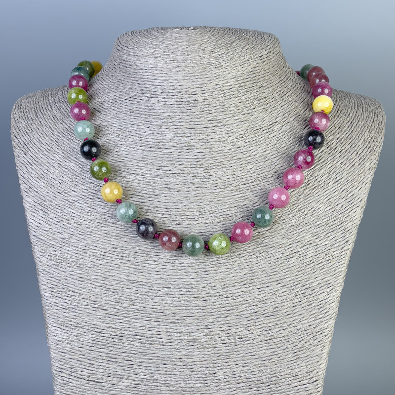 Necklace Tourmaline smooth round bead 10mm+-, length 50cm+- with clasp