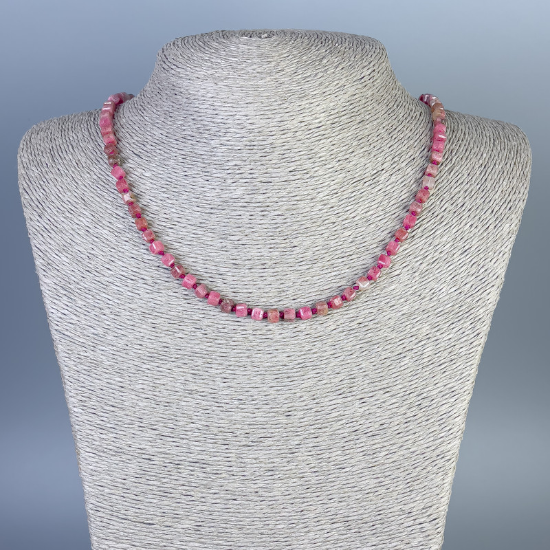 Necklace Rhodonite Cube, size 4x4mm+-, length 50cm+- with clasp