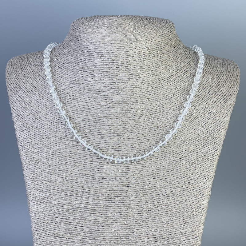 Necklace Rock Crystal faceted cube 4.5x4.5mm+-, length 50cm+- with clasp