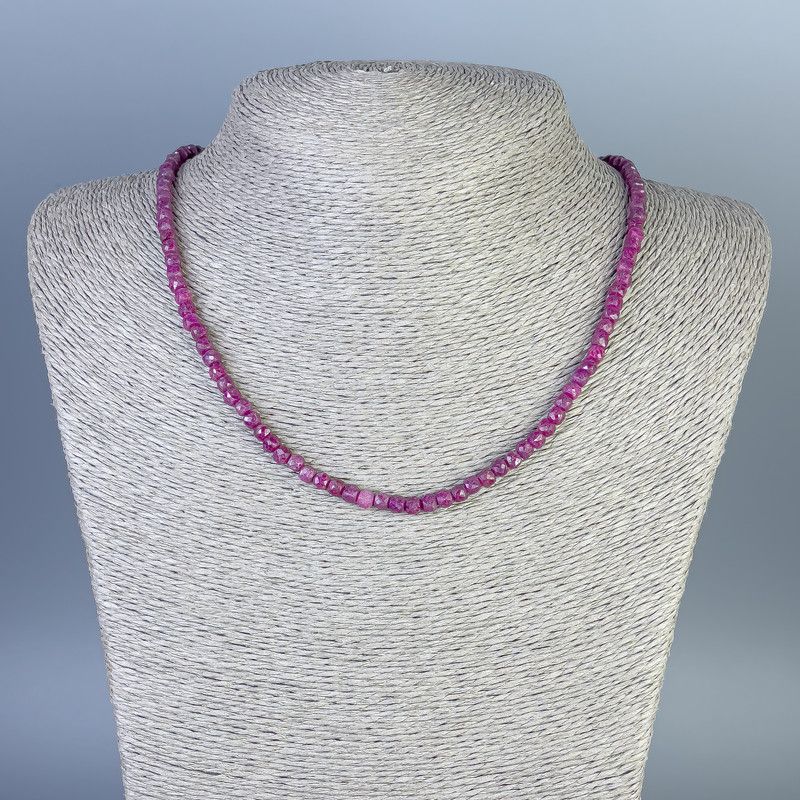 Ruby Necklace, faceted cube 4x4mm+/-, length 45cm+/- with clasp