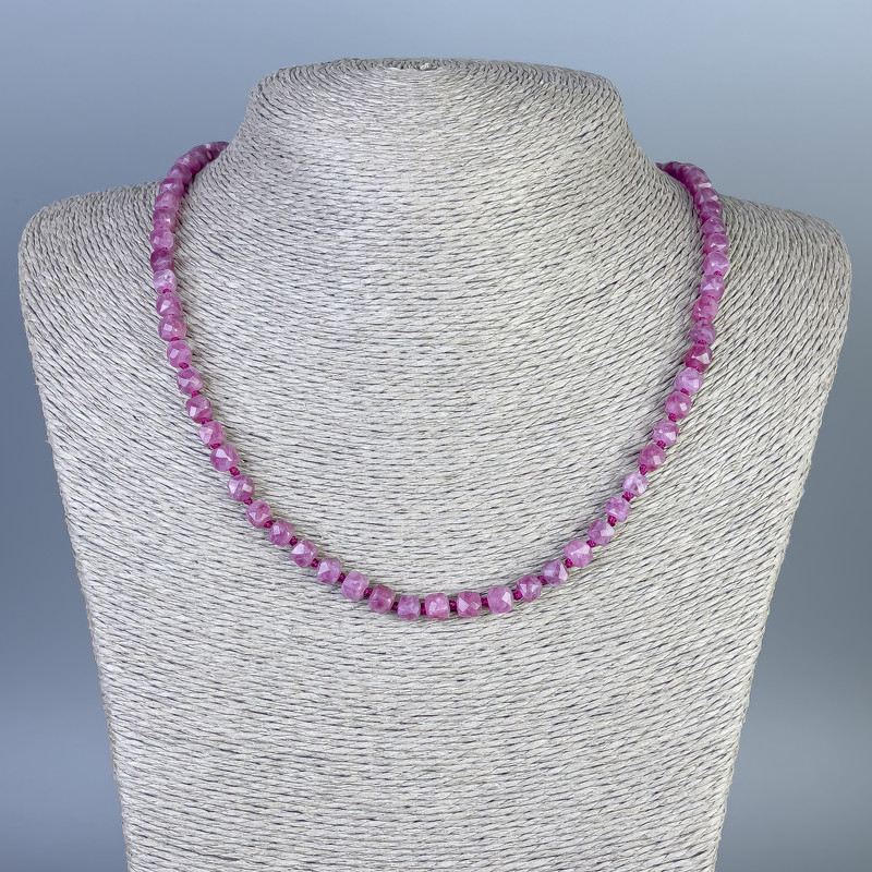 Rubellite Tourmaline Necklace, faceted cube 5x5mm+/-, length 50cm+/- with clasp