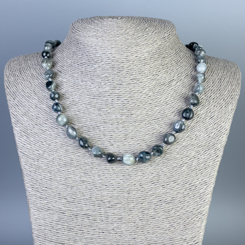 Necklace Hawk's Eye Tumbled, size 8-12x9mm+-, length 50cm+- with clasp