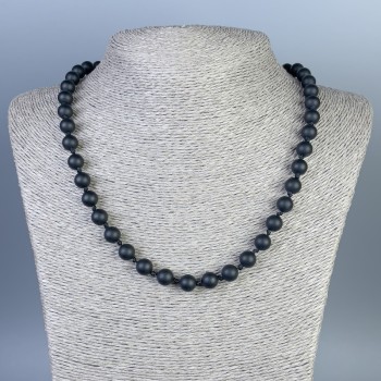 Necklace Shungite smooth round bead, diameter 8mm+-, length 50cm+- with clasp