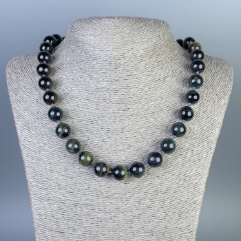 Hawk's Eye Necklace, smooth round beads, diameter 12mm+/-, length 50cm+/- with clasp