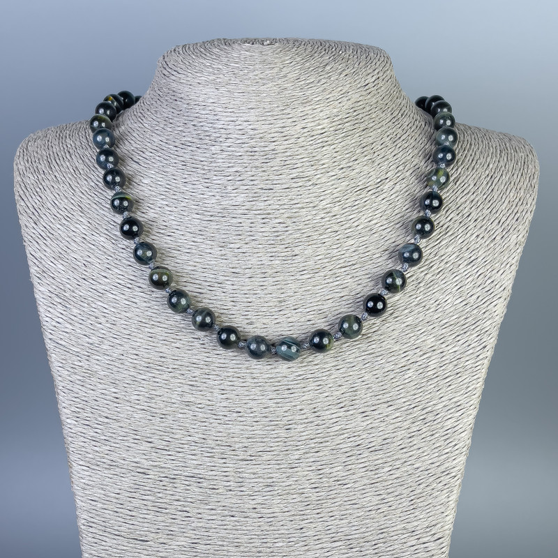 Hawk's Eye Necklace, smooth round beads, diameter 8mm+/-, length 50cm+/- with clasp