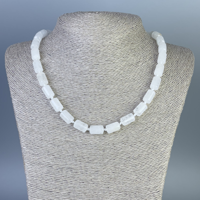 Rock Crystal Necklace, rounded cylinder, diameter 14x8mm+/-, length 45cm+/- with clasp