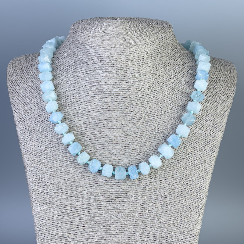 Necklace Aquamarine Multi-Facet, size 10x8mm+-, length 50cm+- with clasp