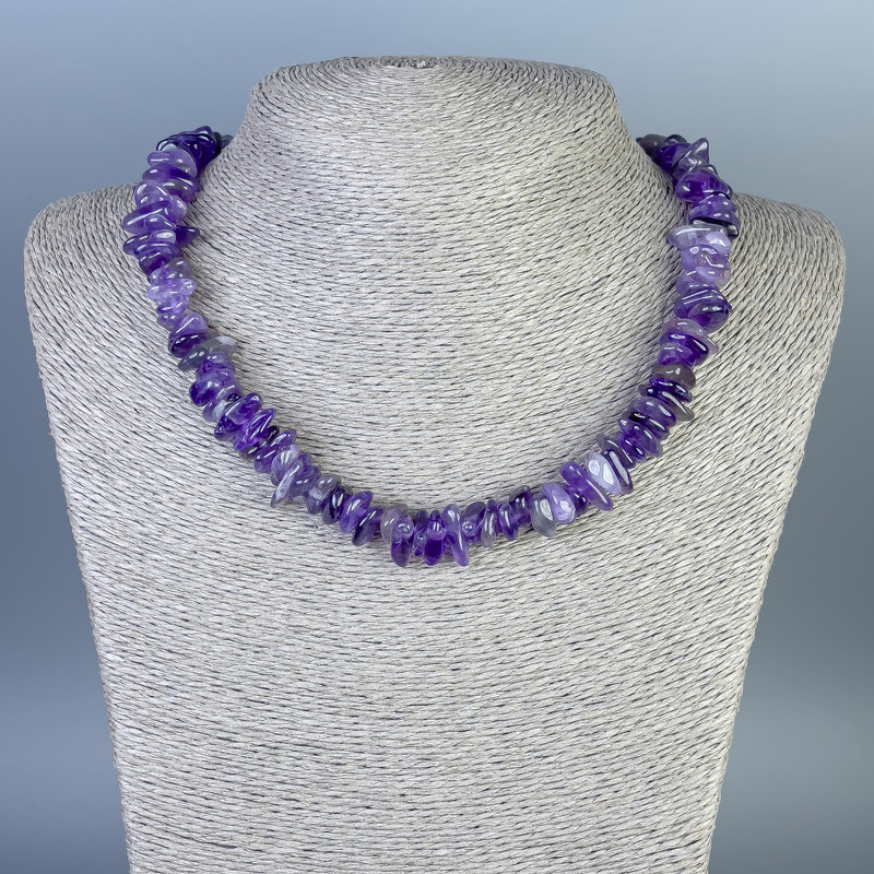 Amethyst Necklace, chip beads 10-13x2-4mm+/-, length 45cm+/- with clasp