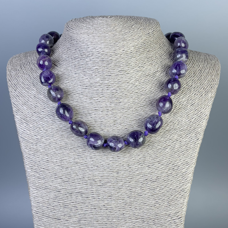 Amethyst Necklace, tumbled stones 15x15mm+/-, length 50cm+/- with clasp