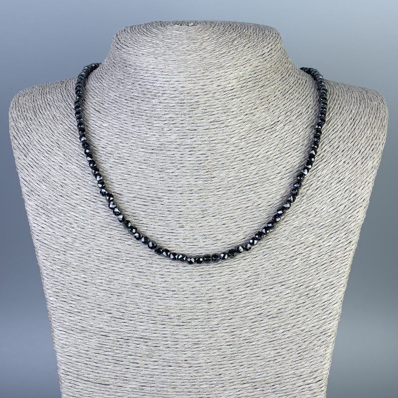 Black Tourmaline Necklace, faceted cube 4x4mm+/-, length 45cm+/- with clasp