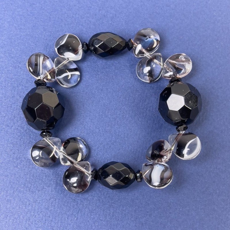 Bracelet Murano Glass Butterfly, size 15x12mm+-, Agate Faceted Round Bead 18mm+-, faceted barrel 16x12mm+-, length 18cm+- stretch