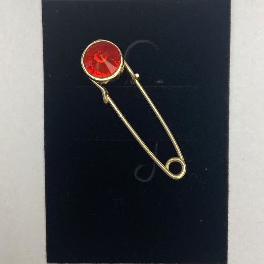 Brooch Pin with Red Crystal Gold-Tone Metal 36x12mm+