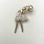 Sale! Ballerina Brooch with Pearl Bead in White Rhinestones 36x20mm Gold-Tone Metal