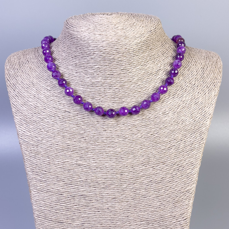 Sugilite Necklace Faceted Round, Diameter 8mm+-, Length 45cm+- with Clasp