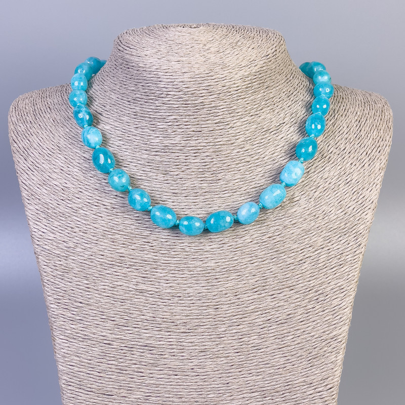 Necklace Aquamarine Tumbled, diameter 12x9mm+-, length 45cm+- with clasp