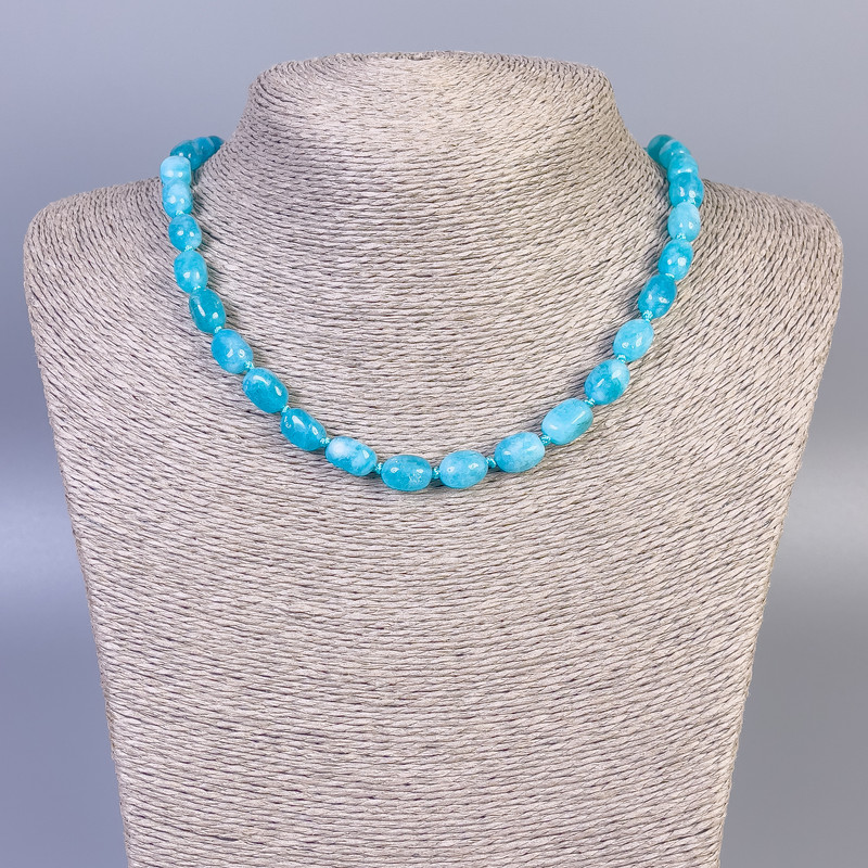 Aquamarine Necklace, Tumbled, Diameter 10x7mm+-, Length 45cm+- with Clasp