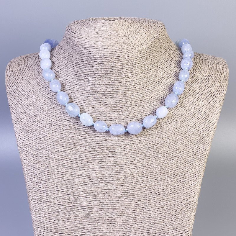 Aquamarine Necklace, Tumbled, Diameter 12x10mm+-, Length 45cm+- with Clasp