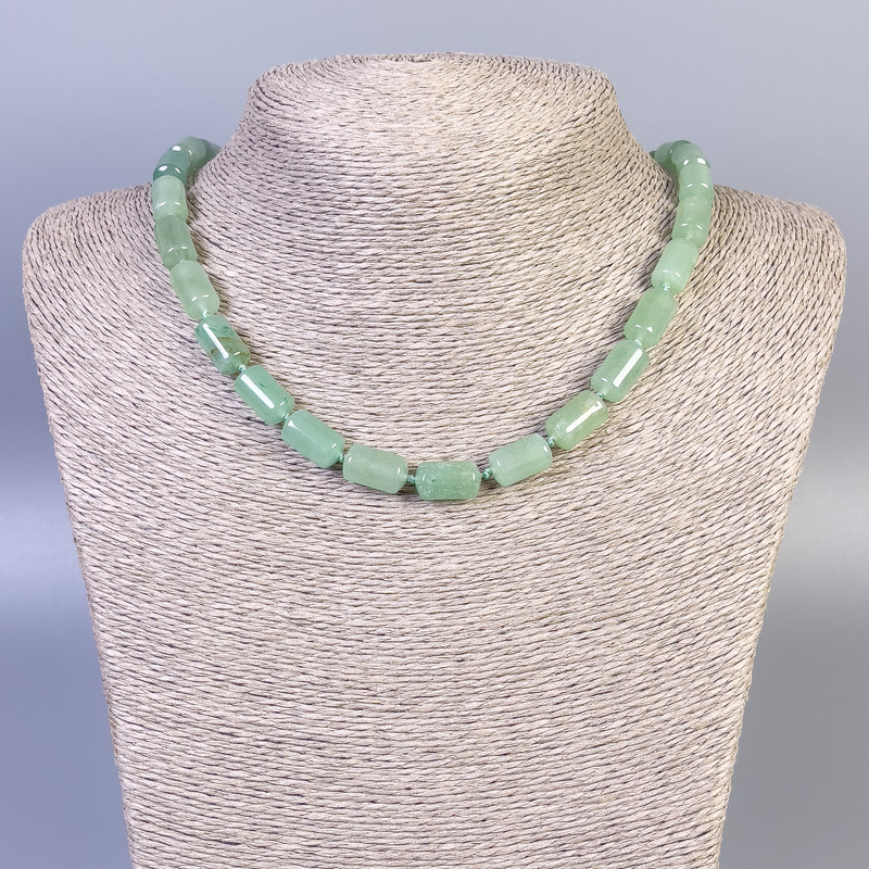 Nephrite Necklace, Smooth Cylinder, Diameter 14x8mm+/-, Length 45cm+/- with Clasp