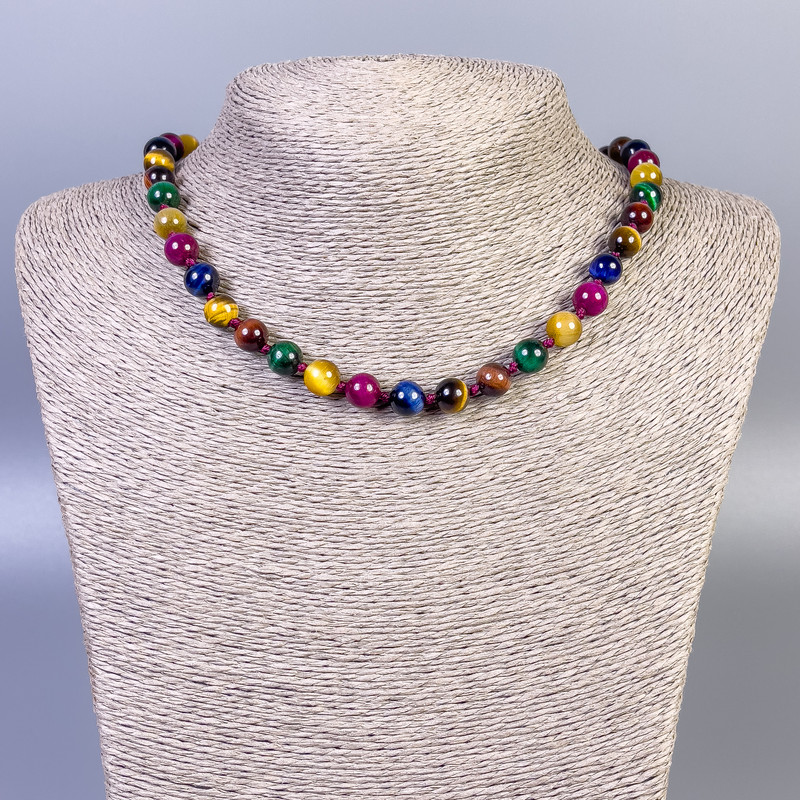 Tiger's Eye, Cat's Eye & Bull's Eye Necklace Smooth Round, Diameter 8mm+-, Length 45cm+- with Clasp