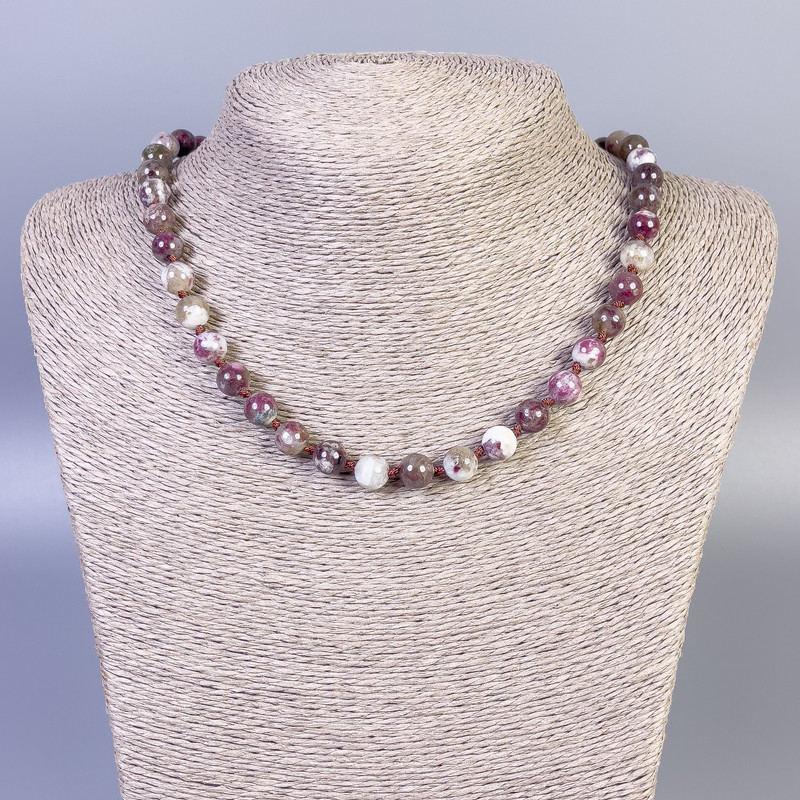 Necklace Tourmaline Smooth Round Beads, diameter 8mm+-, length 45cm+- with clasp