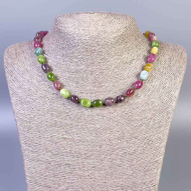 Tourmaline Necklace, tumbled beads, diameter 9-11x7mm+/-, length 45cm+/- with clasp