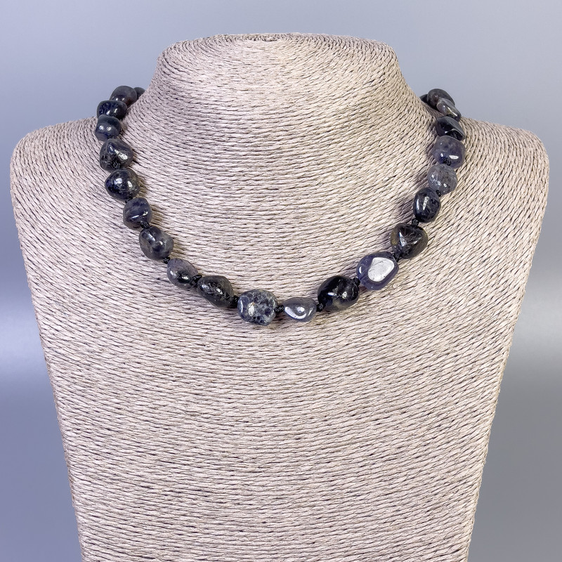 Iolite Necklace Tumbled, Diameter 10-12x10-13mm+-, Length 50cm+- with Clasp