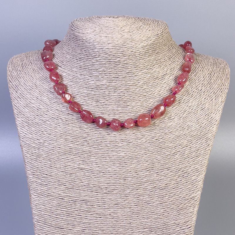 Necklace Strawberry Quartz Tumbled, diameter 9-12x9-11mm+-, length 50cm+- with clasp