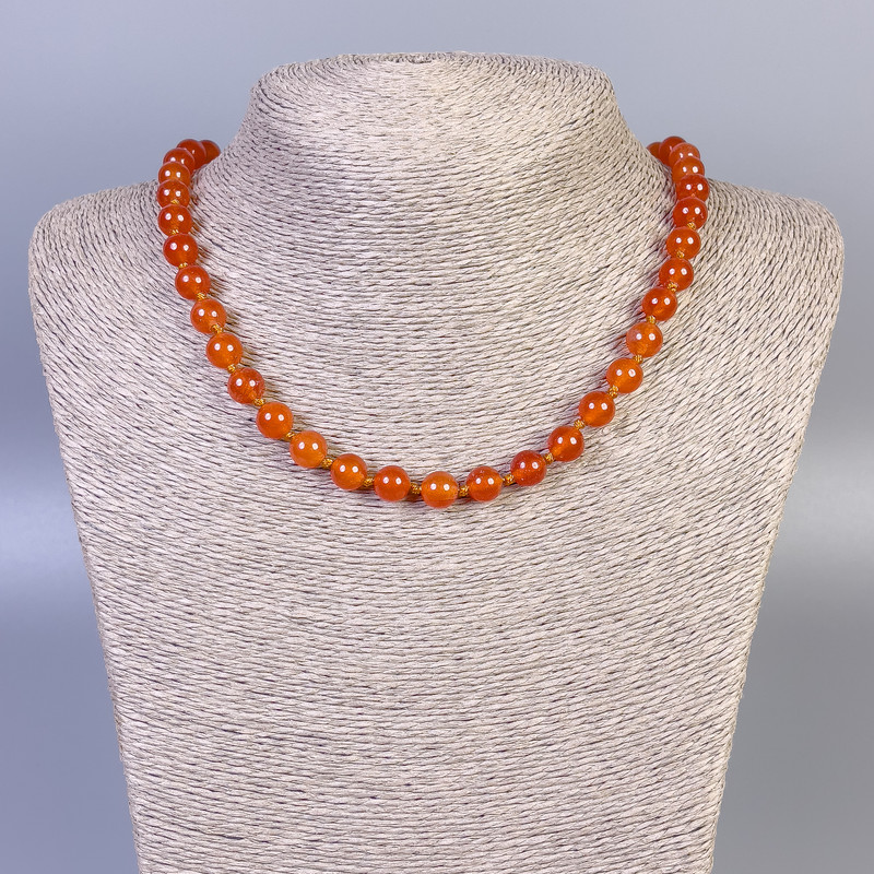 Carnelian Necklace, smooth round beads, diameter 8mm+/-, length 45cm+/- with clasp
