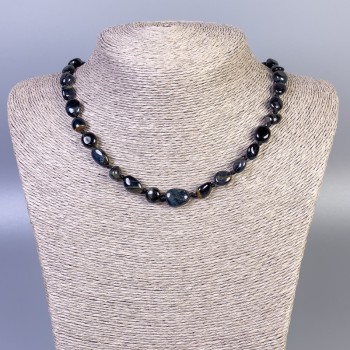Hawk's Eye Necklace, tumbled beads, diameter 9-13x9mm+/-, length 50cm+/- with clasp