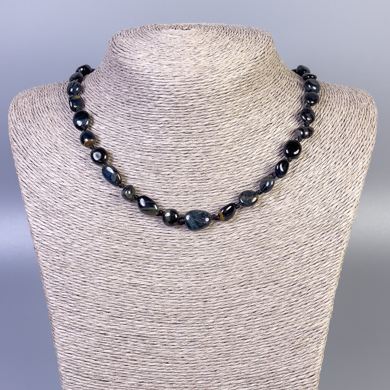 Hawk's Eye Necklace, tumbled beads, diameter 9-13x9mm+/-, length 50cm+/- with clasp