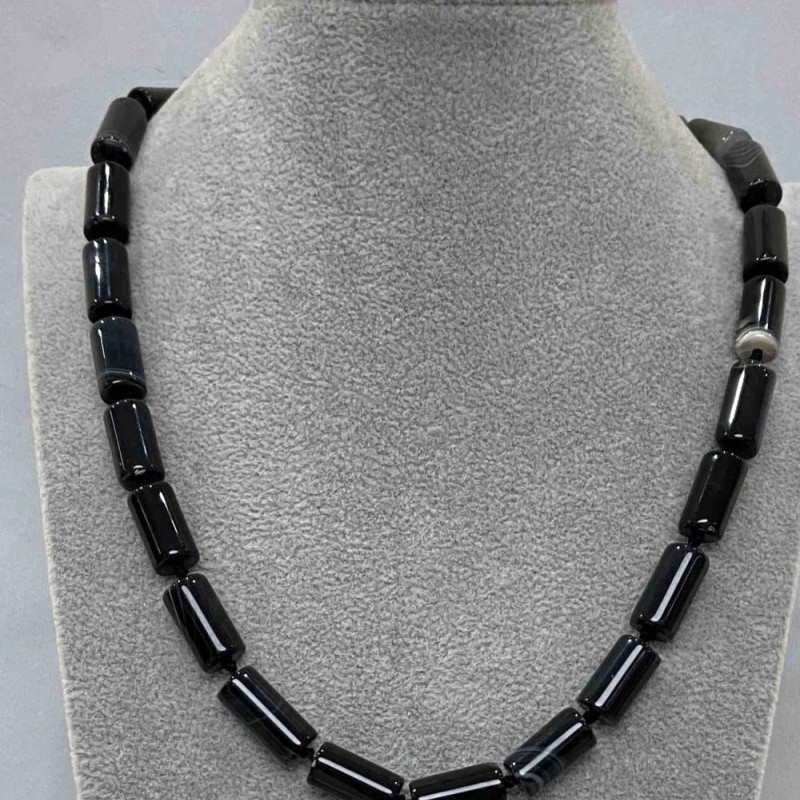 Agate Necklace, Smooth Cylinder Beads, Diameter 15x8mm+-, Length 45cm+- with Clasp