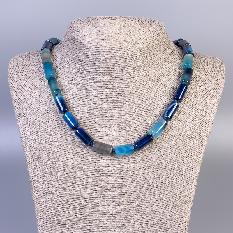 Agate Necklace, Smooth Cylinder Beads, Diameter 15x8mm+-, Length 45cm+- with Clasp