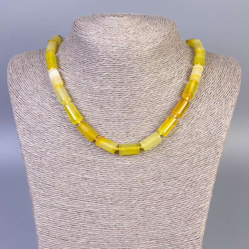 Necklace Agate Smooth Cylinder, diameter 15x8mm+-, length 45cm+- with clasp