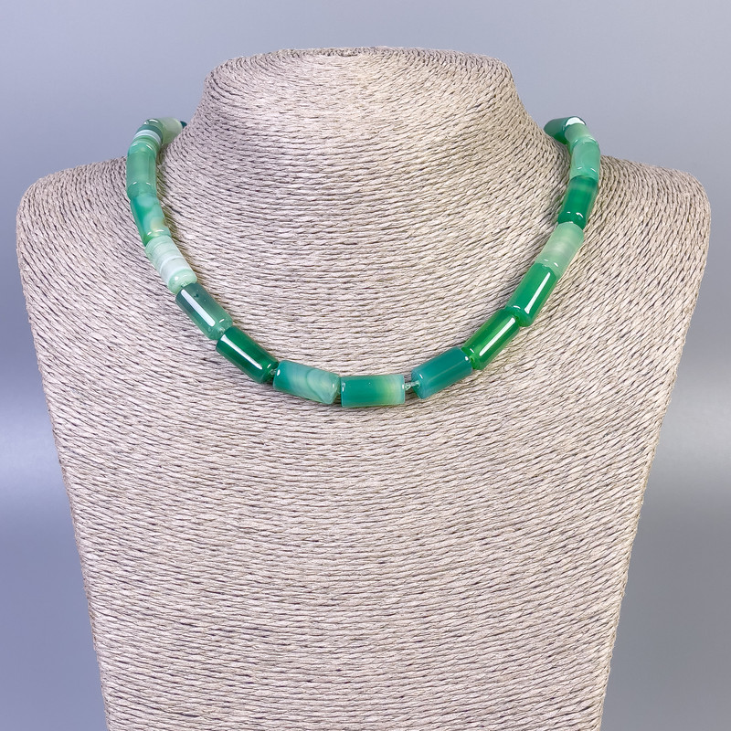 Agate Necklace, Smooth Cylinder, Diameter 15x8mm+-, Length 45cm+- with Clasp