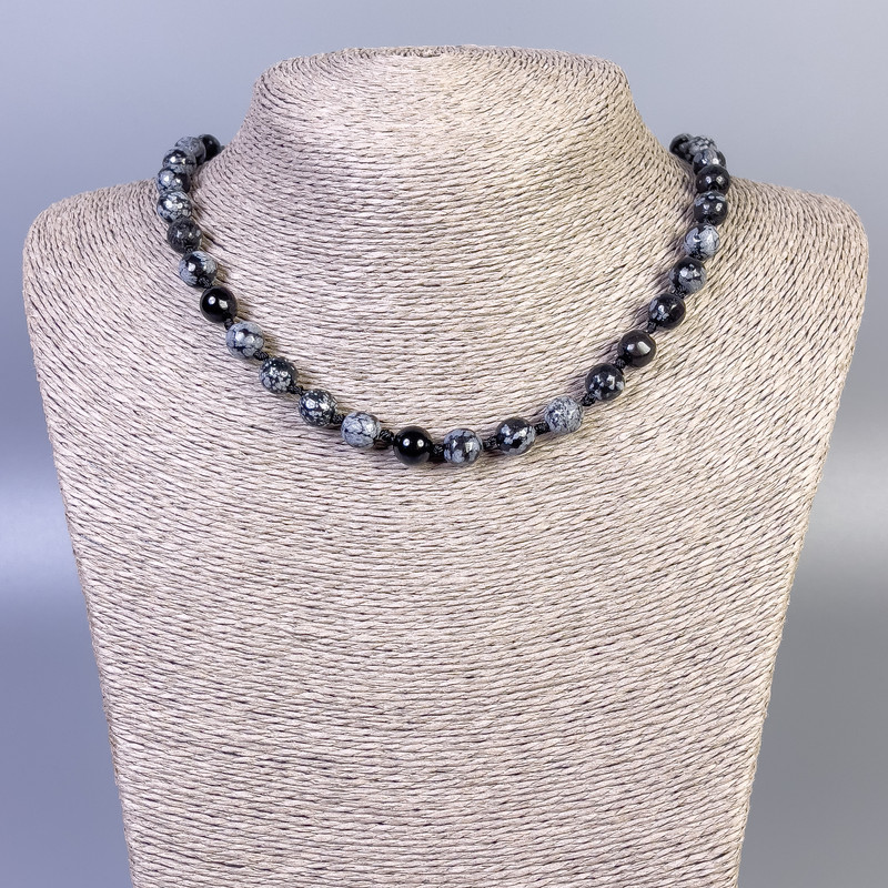 Snow Obsidian Apache Tears Necklace, Faceted Bead, Diameter 8mm+/-, Length 50cm+/- with Clasp