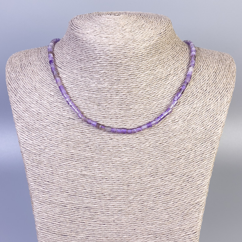 Necklace Amethyst Natural Stone Chips, diameter 4x4mm+-, length 45cm+- with clasp