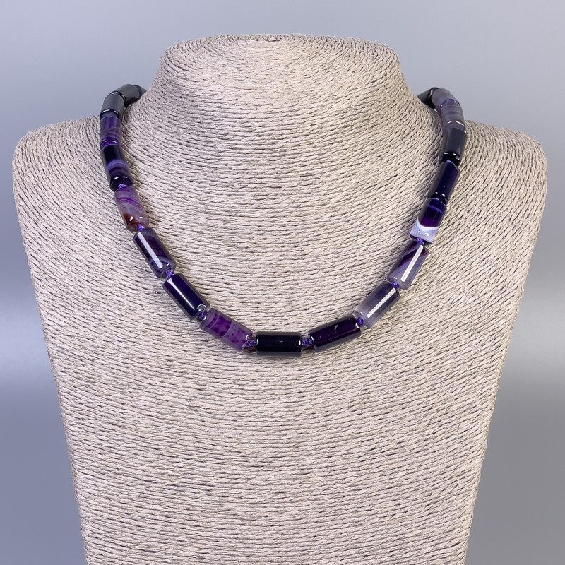 Necklace Purple Agate Cylinder, diameter 15x8mm+-, length 45cm+- with clasp