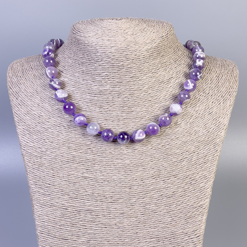 Amethyst Necklace, smooth round beads, diameter 10mm+/-, length 50cm+/- with clasp