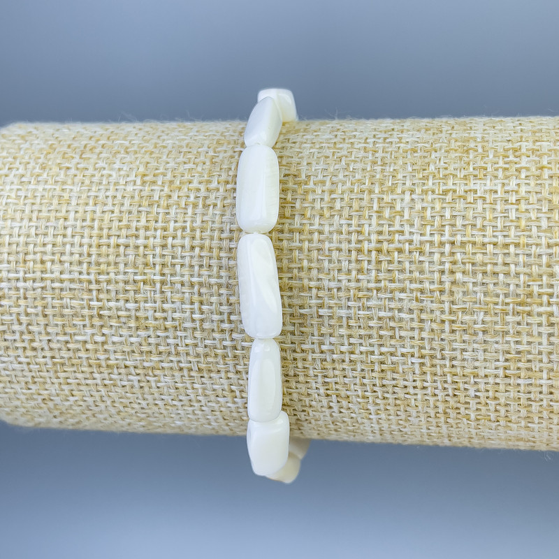 Mother-of-Pearl Bracelet, Natural Tumbled Beads 14x5mm+-, Length 18cm+- Stretch