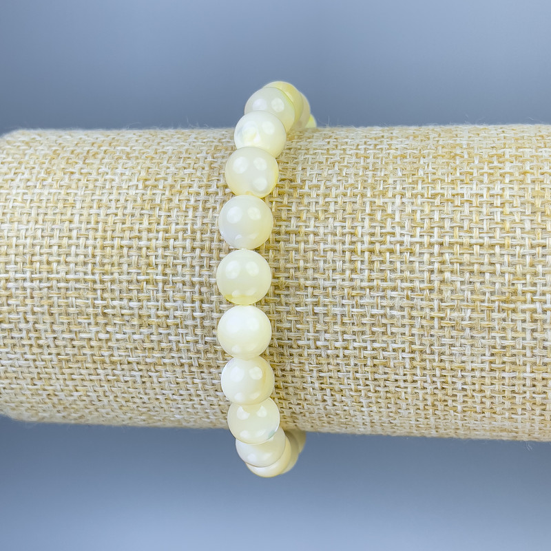 Bracelet Mother-of-Pearl Smooth Round Beads, diameter 8cm+-, length 18cm+- stretch