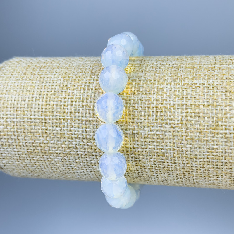 Moonstone Bracelet Faceted Round Beads, Diameter 10mm+/-, Length 18cm +/- Stretch