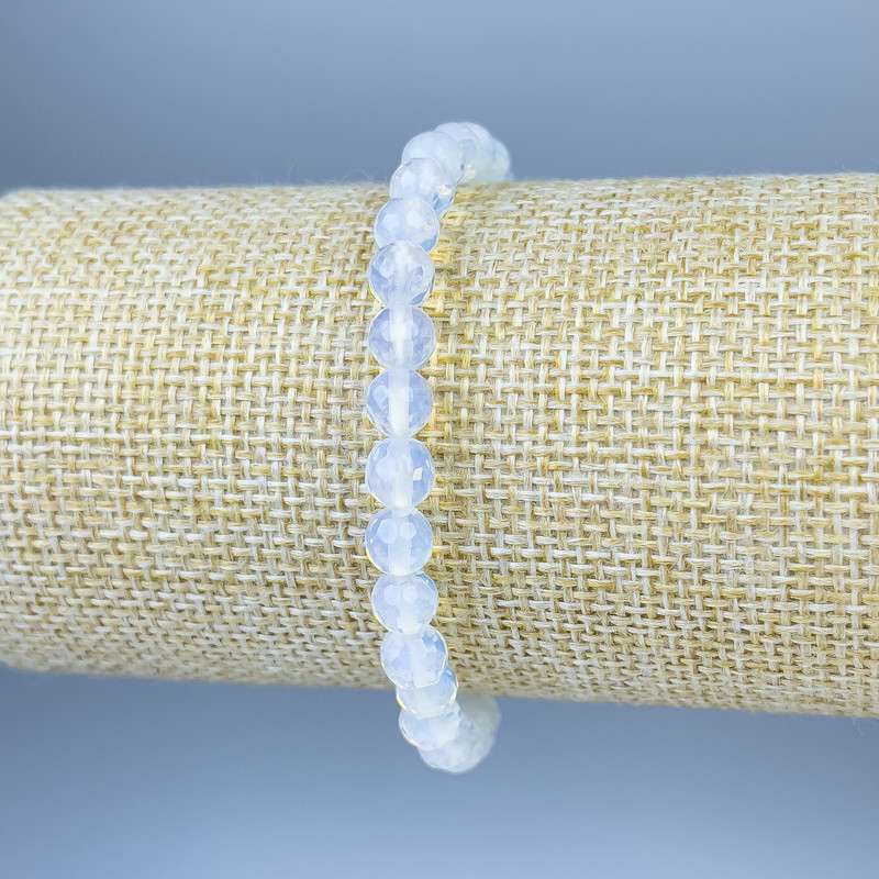 Moonstone Bracelet Faceted Round Beads, Diameter 6mm+/-, Length 18cm +/- Stretch