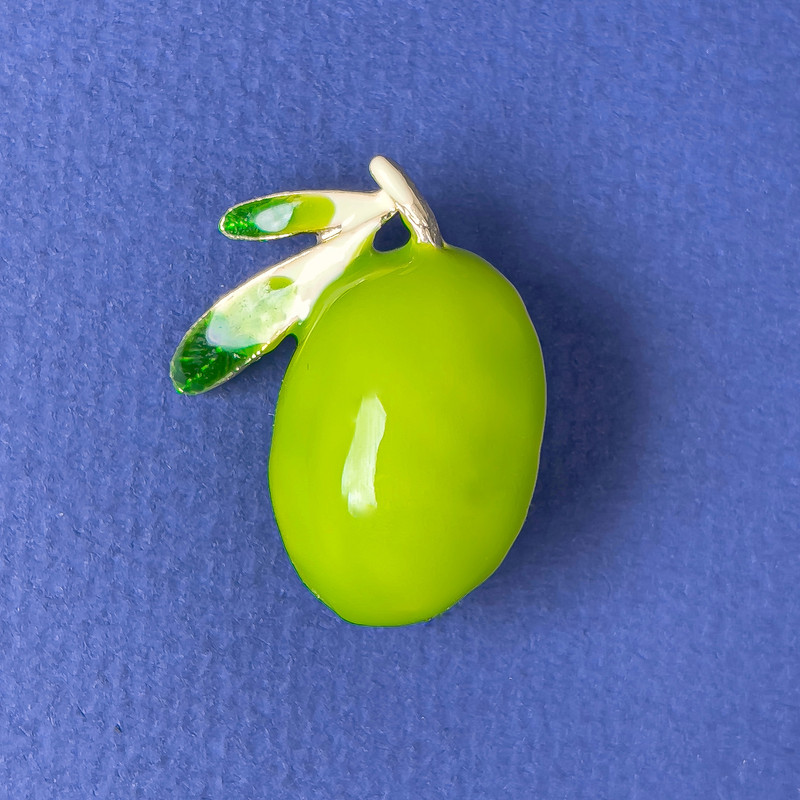 Olive Brooch, Light Green Enamel, 30x24mm+-, Gold-Tone Metal