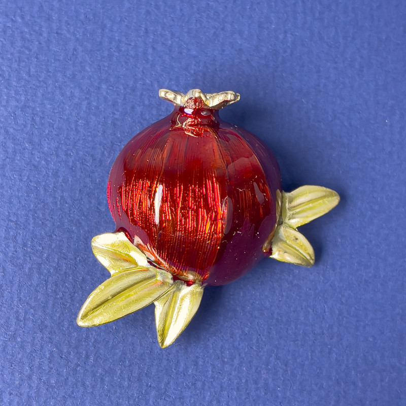 Pomegranate Brooch, Red & Gold Enamel, 38x37mm+-, Gold-Tone Metal