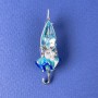 Umbrella Brooch, Blue Crystal with Pearl Beads, 46x16mm+-, Silver-Tone Metal